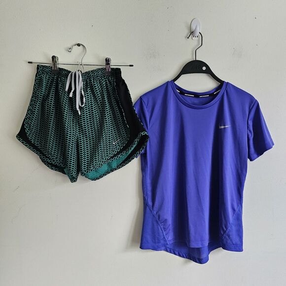 Nike Dri-FIT Blue Running Top & Green Shorts Lot Women’s Size Small EUC Bundle - Picture 2 of 7